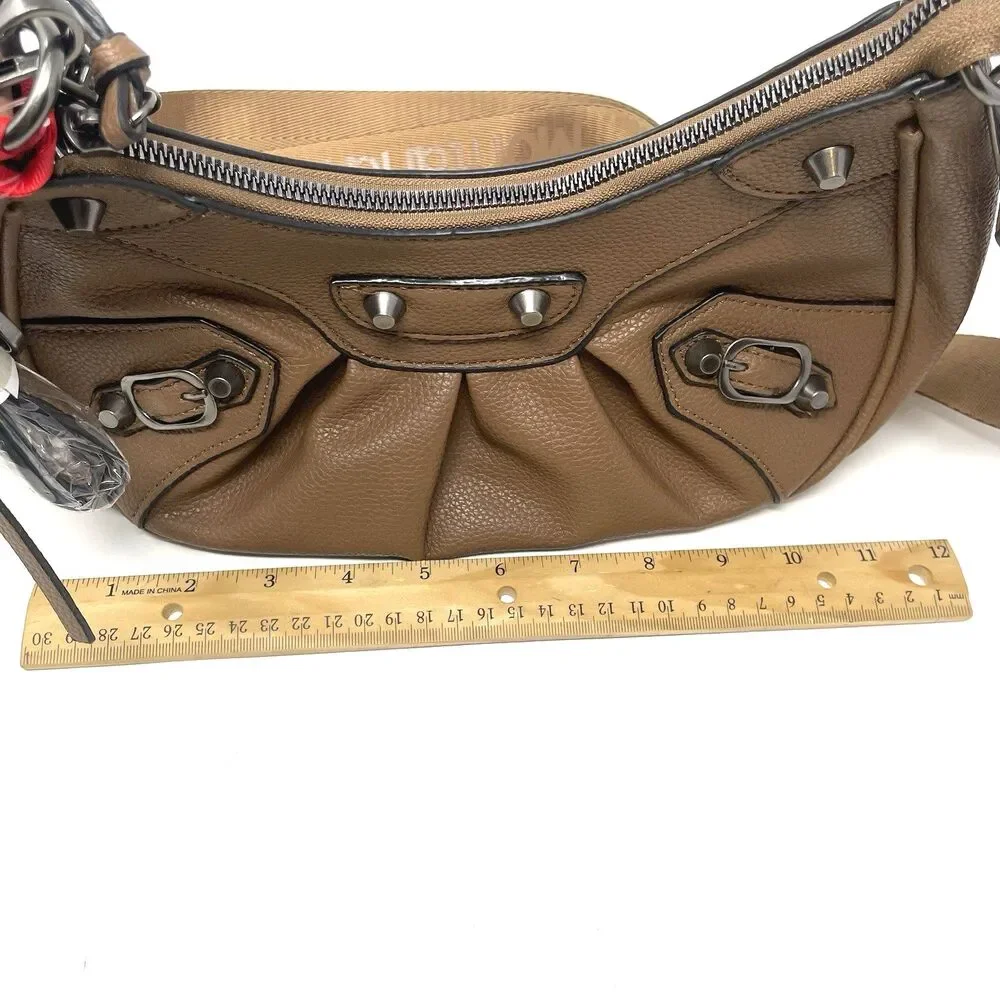Montana West Brown Vegan Leather Hobo Bag | Studded Crescent Crossbody Purse NEW